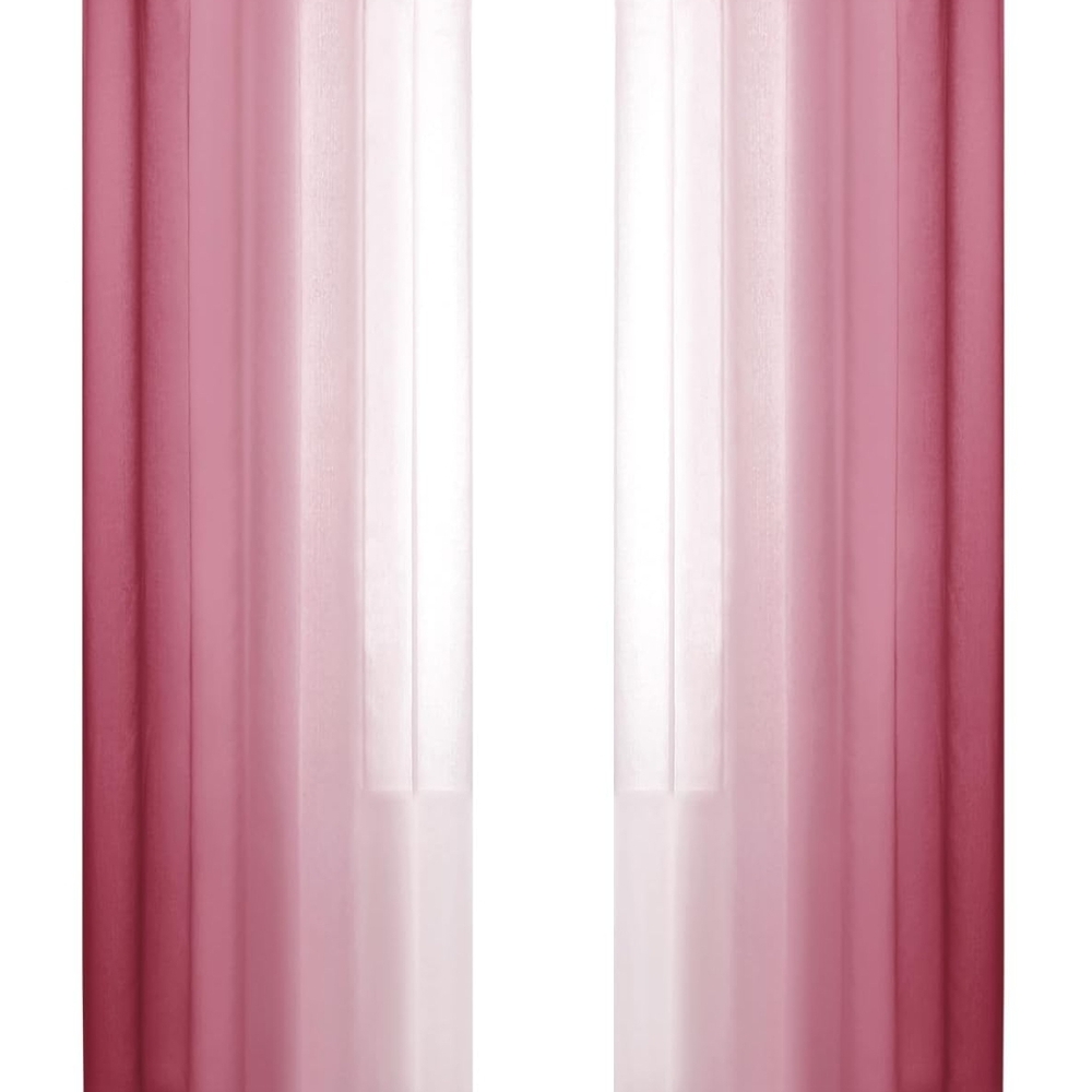 Elegant Ombre Burgundy Pink Sheer Curtains, 2 Panels